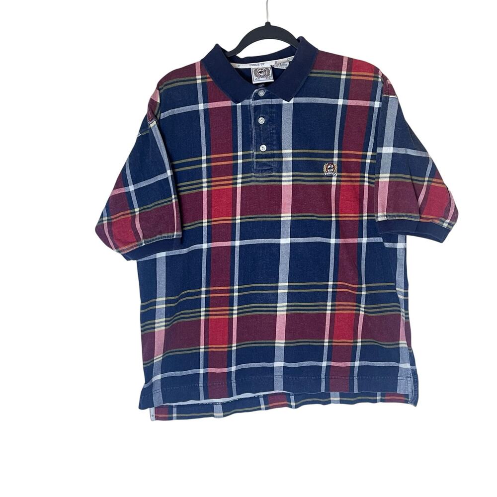 Cinch Men’s Plaid Navy Blue Polo Short Sleeve Shirt Size M Western Preppy